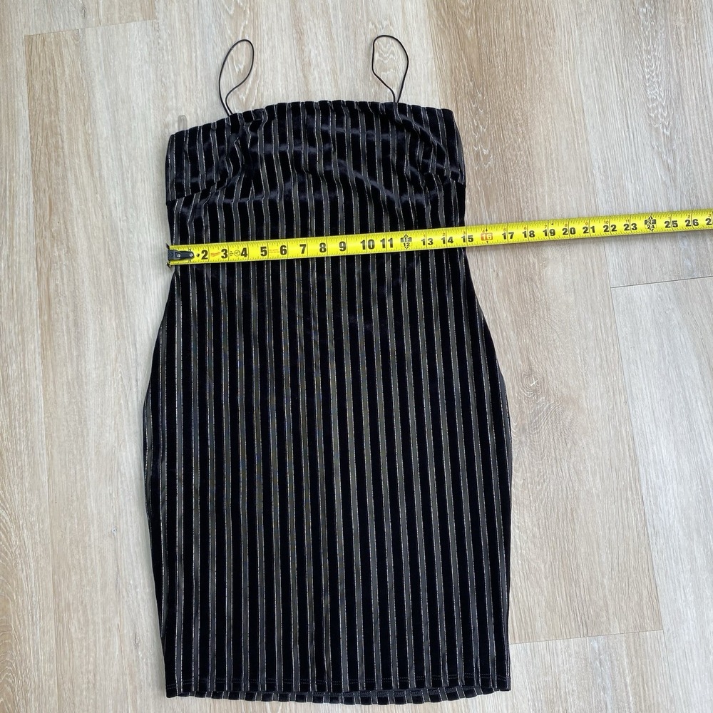 Olive Tree Y2K Black Velvet Striped Size L Mini Dress Metallic Silver Accents - Picture 7 of 9